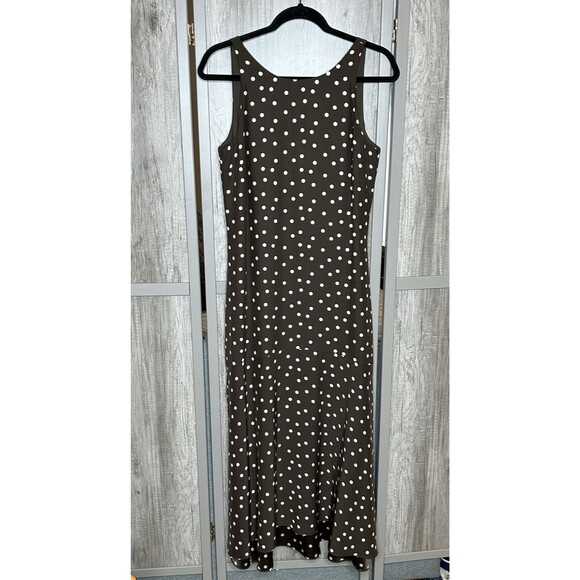AYR Maxi Dress Silk Brown Color With Polka Dot High Low Hem Size M - Picture 1 of 8